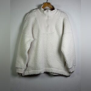 Aerie Women’s Dream Fleece Sherpa Half Zip Pullover Cream Cozy Minimalist Sz M